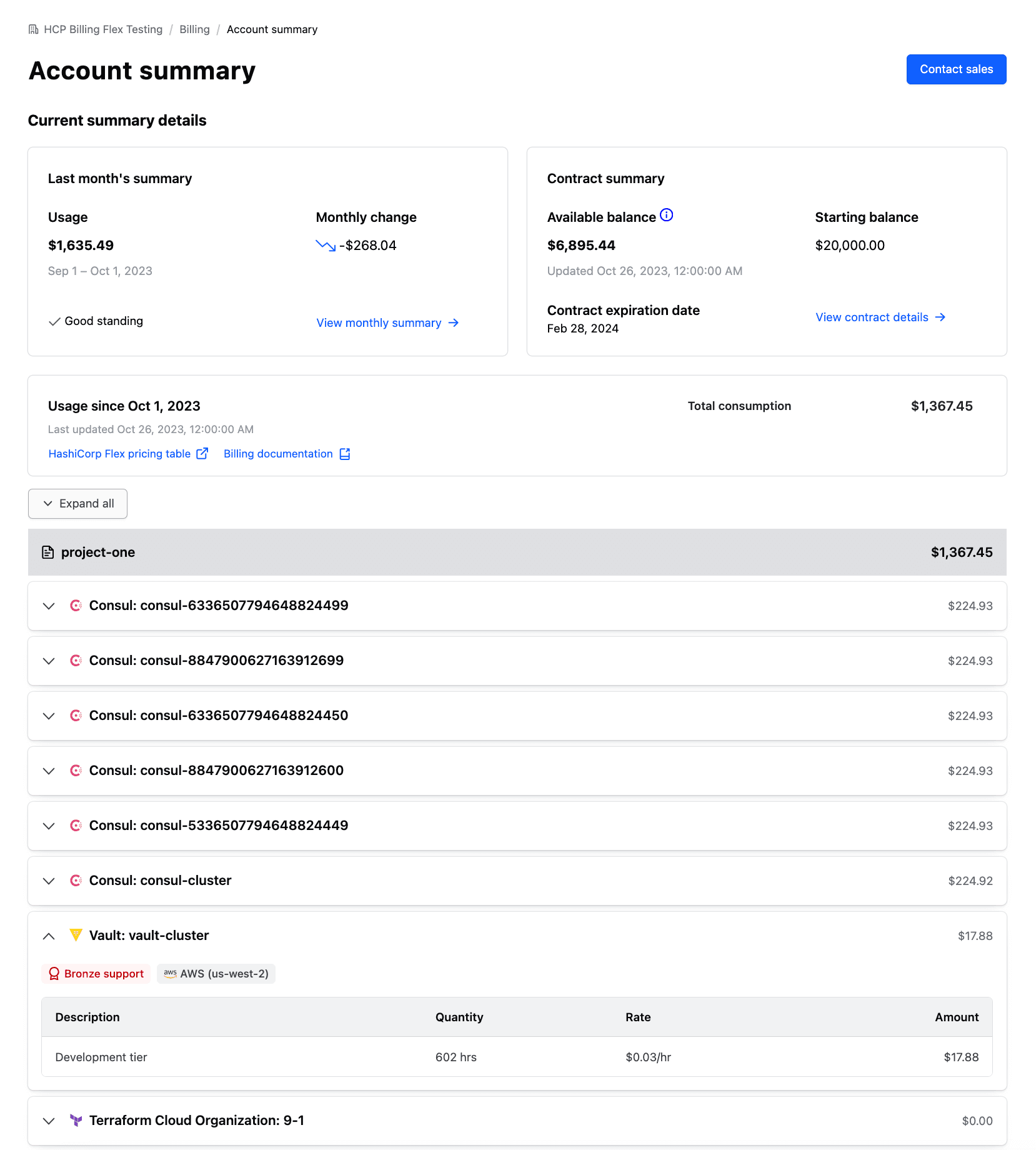 Flex Billing Account Summary Page