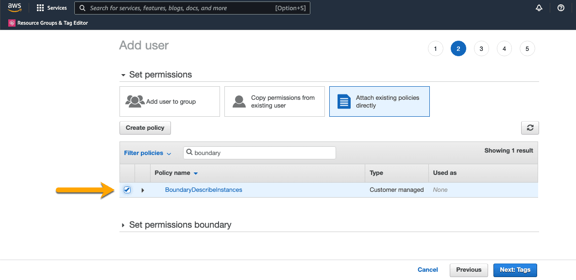 AWS IAM Set User Permissions