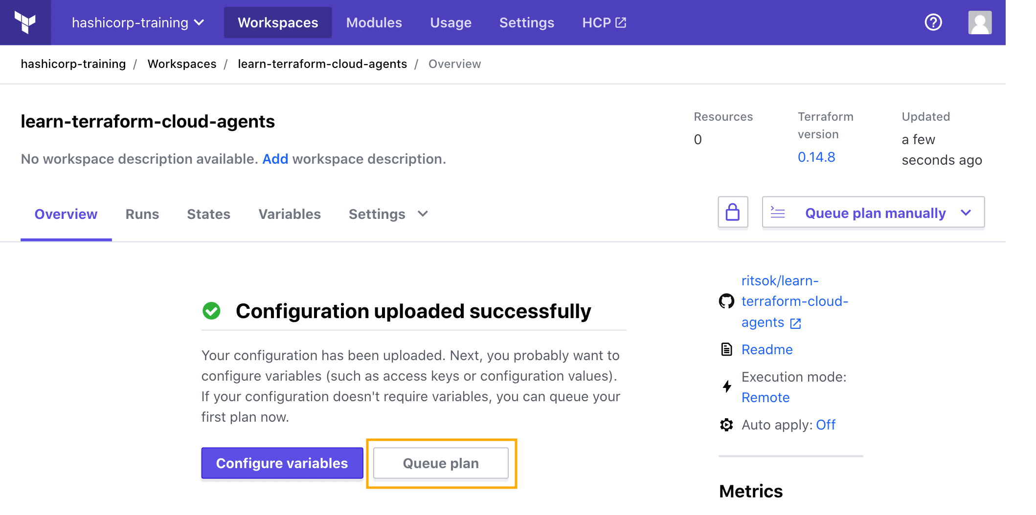 Queue HCP Terraform plan